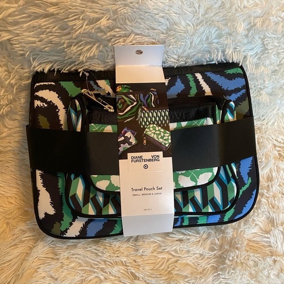 Diane Von Furstenberg Handbags - New Diane Von Furstenberg‎ 3 Piece Travel Pouch Set in Blue, Green and Black